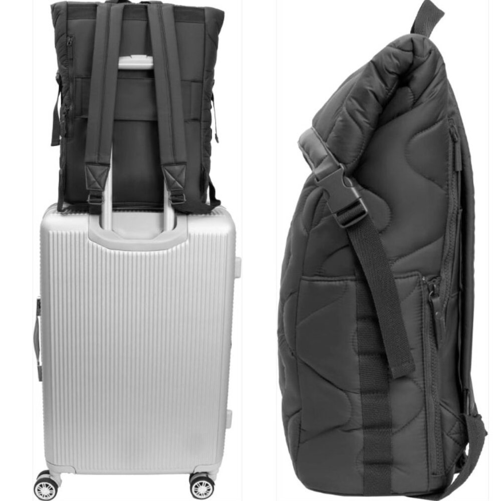 Joan & David Wave Quilted Puffer Nylon 18 Inch Square Buckle Workbook Backpack - Picture 3 of 4